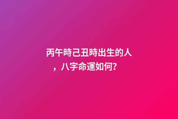 丙午時己丑時出生的人，八字命運如何？